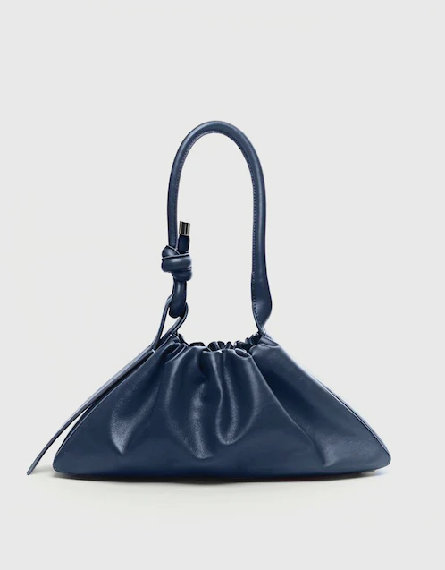 Behno Tina Nappa Leather Ruched Baguette Bag-Navy (Shoulder bags) IFCHIC.COM