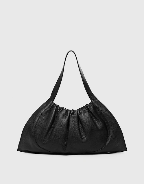 Ruched Design Hobo Bag Black Fashionable Shoulder Bag