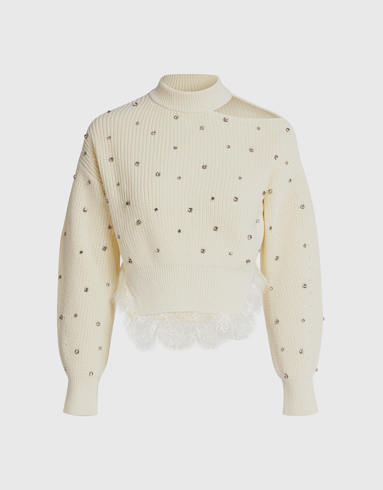 Self-Portrait Crystal Embellished Lace Paneled Sweater (Knitwear,Sweaters)  IFCHIC.COM