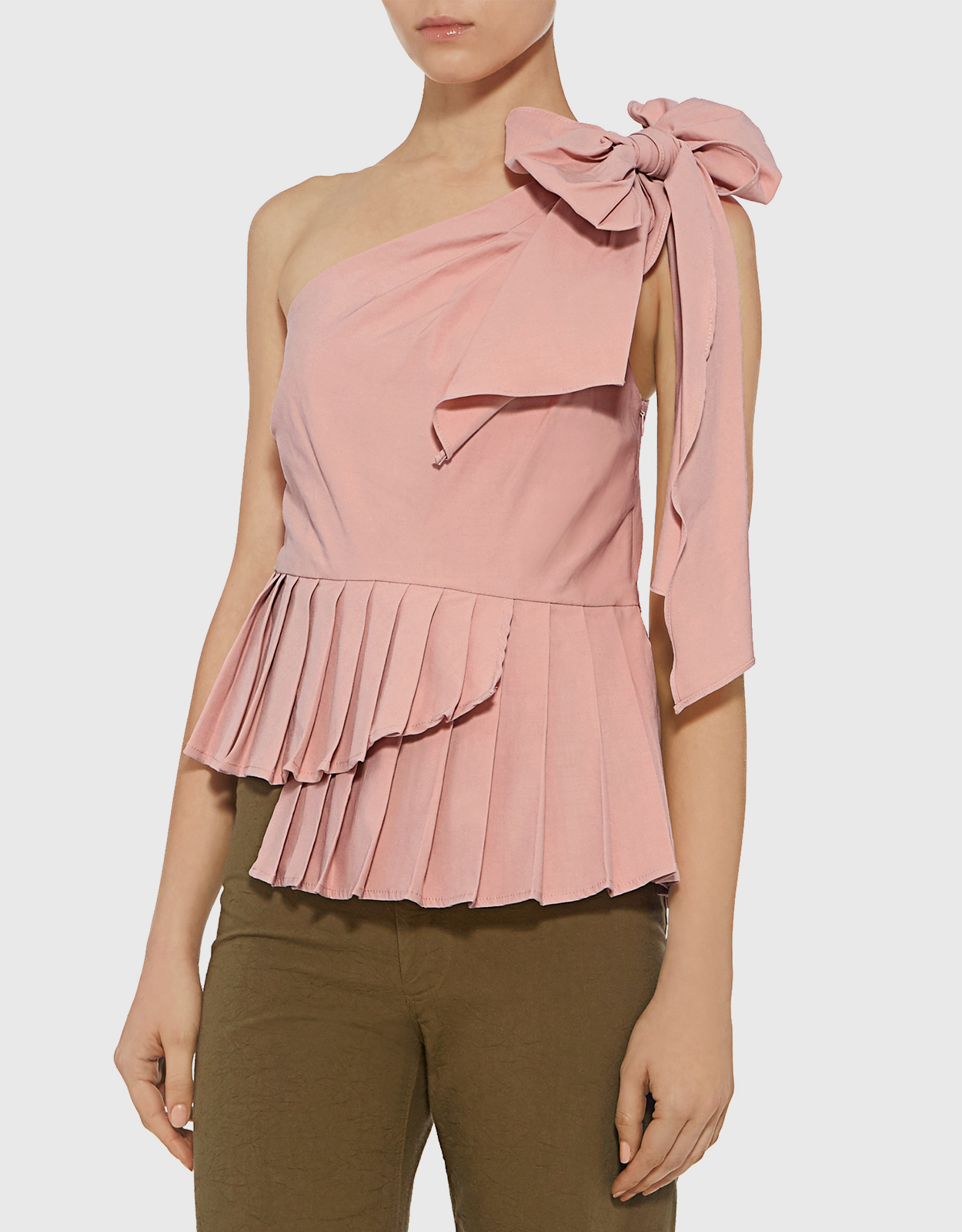 Sea Asymmetric Pleated One-shoulder Bow Top (Tops,Sleeveless) IFCHIC.COM