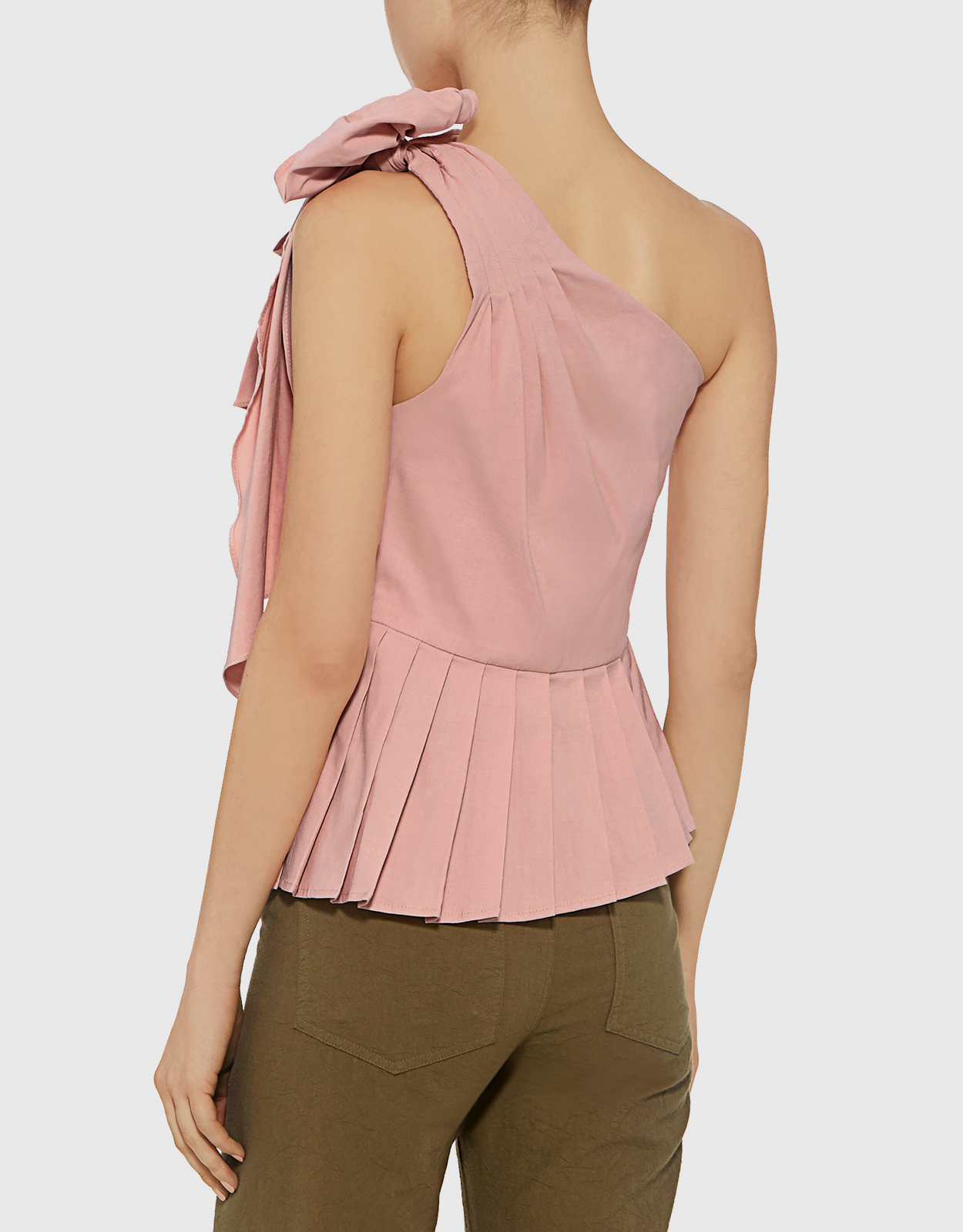 Sea Asymmetric Pleated One-shoulder Bow Top (Tops,Sleeveless