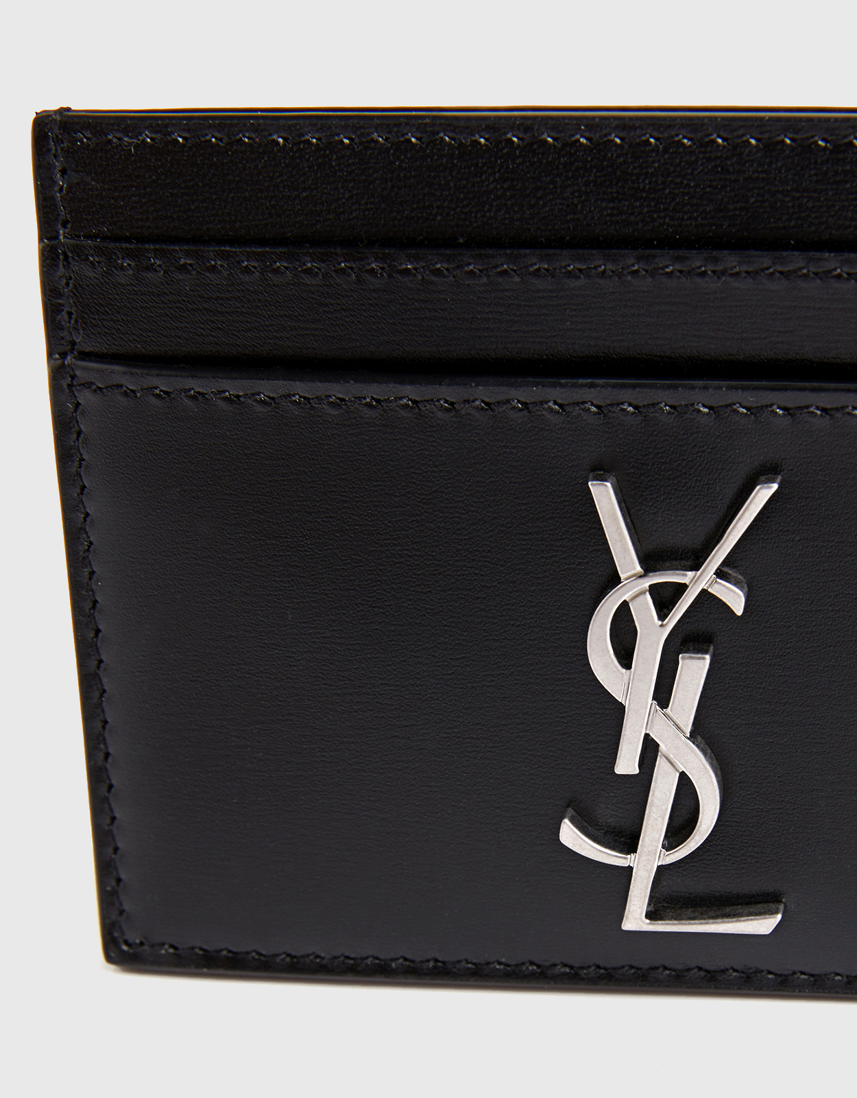 Cassandre Leather Cardholder in White - Saint Laurent