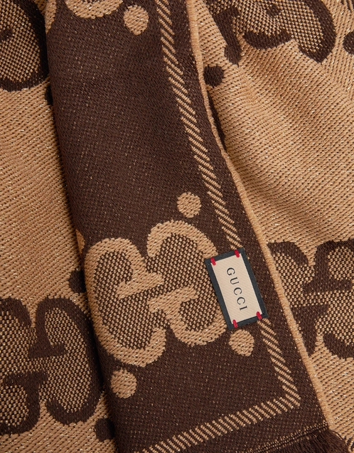 Gucci Navy Blue & Brown Wool & Silk Monogram Scarf Gucci