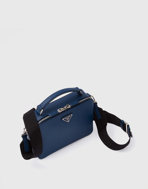 Prada, Bags, Prada Brique Saffiano Leather Bag Blue Silver Crossbody