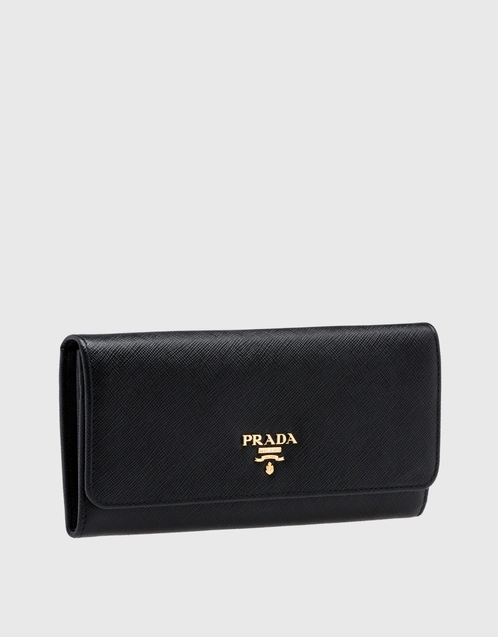 New Prada Black Saffiano Leather Snap ID Holder Long Wallet 1MH132
