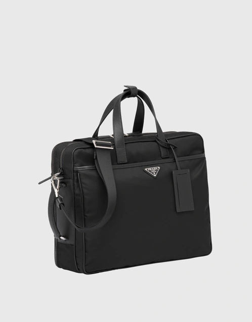 Re-nylon And Saffiano Leather Briefcase