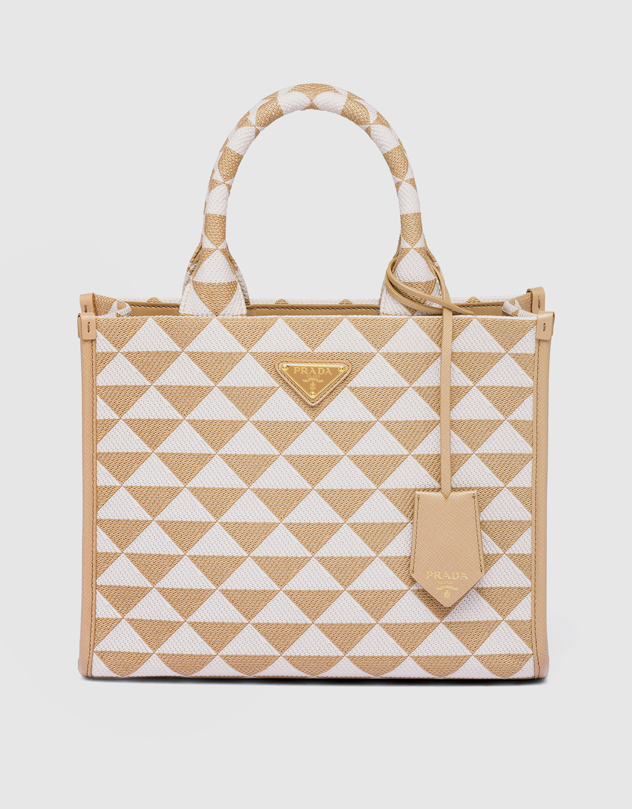 Shop Prada Small Symbole Leather Top Handle Bag With Stitching
