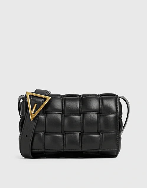 Bottega Veneta Mini Padded Cassette Leather Crossbody Bag Black Gold