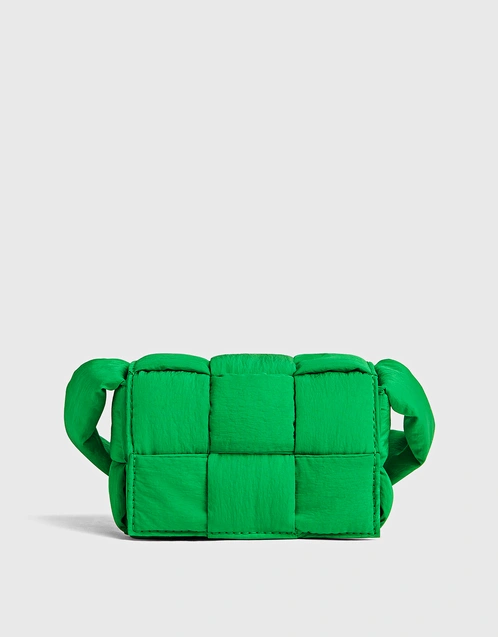 Cassette Small Intreccio Leather Crossbody Bag in Green - Bottega