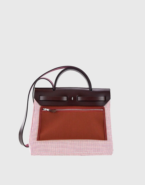 Hermès - Hermès Herbag Zip 31 Canvas Handbag-Beige/Berry Red/Red Brown Silver Hardware