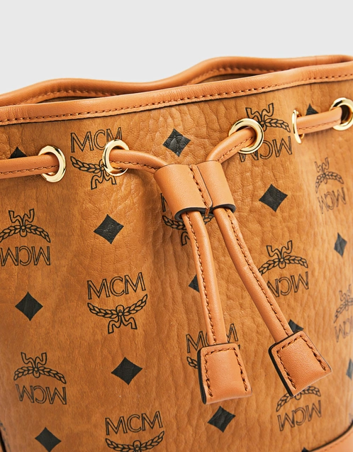 MCM Brown Visetos Coated Canvas and Leather Drawstring Bucket Bag MCM