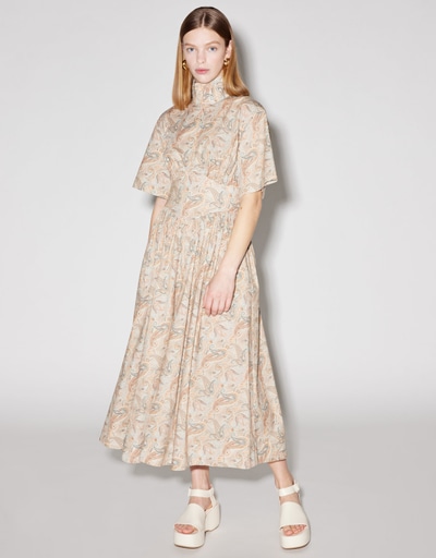 Fanm Midi (Dresses,Midi) Mon Dress-Peach Embroidered Faralya Linen