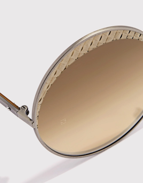 Bottega Veneta - Embossed Metal Frame Mirrored Round Sunglasses