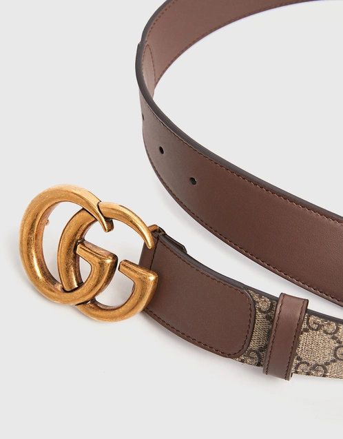 Gucci GG Double Buckle Canvas Leather Belt (Belts,Waist