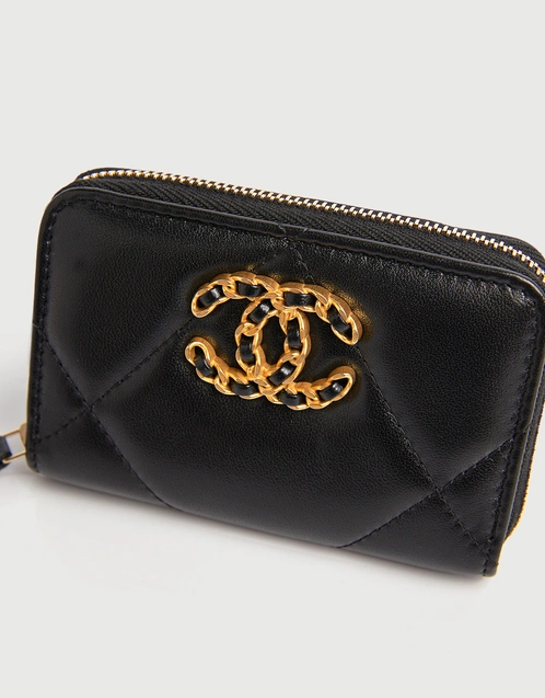 Chanel 19 Zip Coin Purse Quilted Lambskin Black 19763999