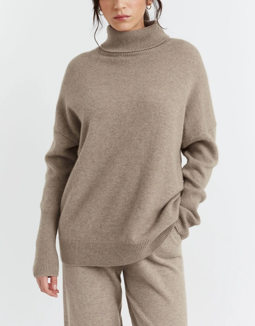 Chinti & Parker Cashmere Rollneck Sweater - Soft Truffle  (Knitwear,Sweaters)