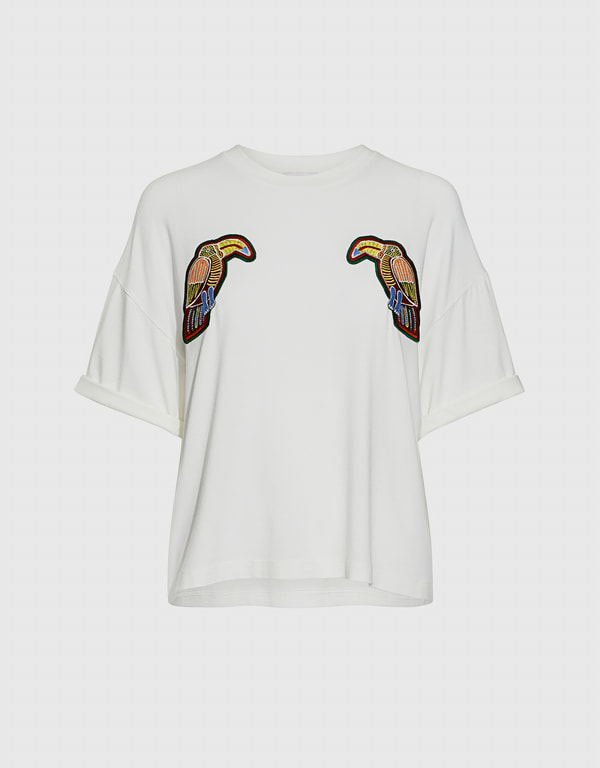 Stella Jean Toucans Animal-print Embroidery T-shirt (Tops,Short Sleeved ...