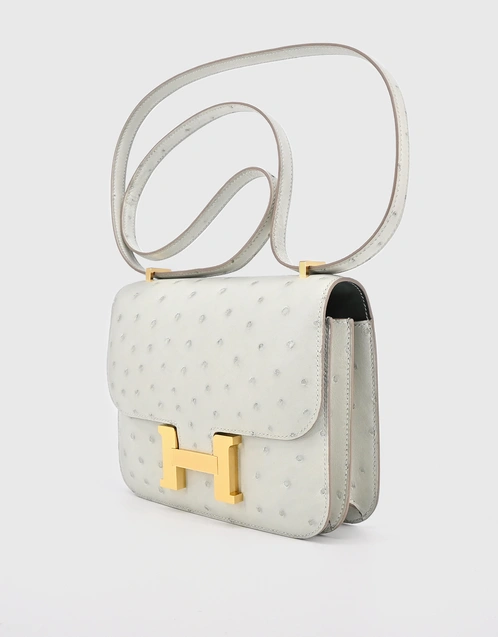 Hermès Constance 18 Ostrich Leather Crossbody Bag-Gray Gold Hardware