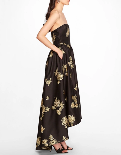Marigolds Strapless High Low A-Line Gown-Black Gold