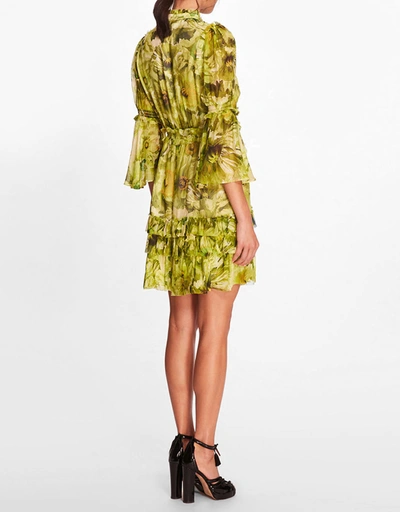 Mali Cascading Ruffles ミニ Dress-Chartreuse