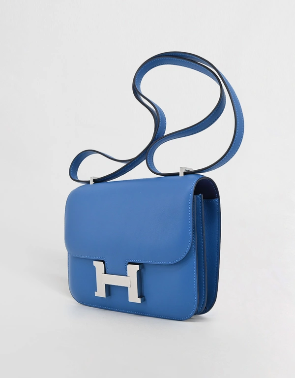 Hermès Hermès Constance 18 Evercolor Leather Crossbody Bag- Bleu Hydra Silver Hardward