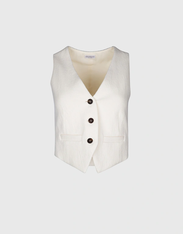 Brunello Cucinelli Cotton And Linen Herringbone Vest