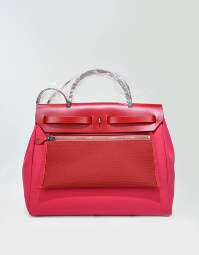Hermès Herbag 31 Canvas Handbag-Rose Extreme  Silver Hardware
