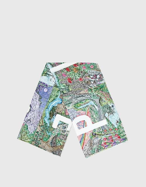 Hermès Eleftheria 140 手工捲邊斜紋真絲大方巾-Vert/Blanc/Multicolore