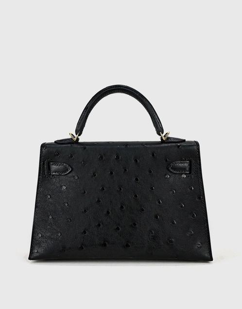 Hermès Kelly 20 Ostrich Leather Crossbody Bag-Noir Gold Hardware