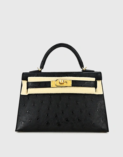 Hermès Kelly 20 Ostrich Leather Crossbody Bag-Noir Gold Hardware