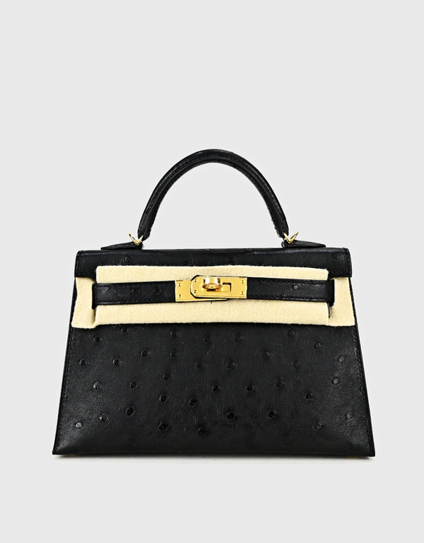 Hermès Hermès Kelly 20 Ostrich Leather Crossbody Bag-Noir Gold Hardware