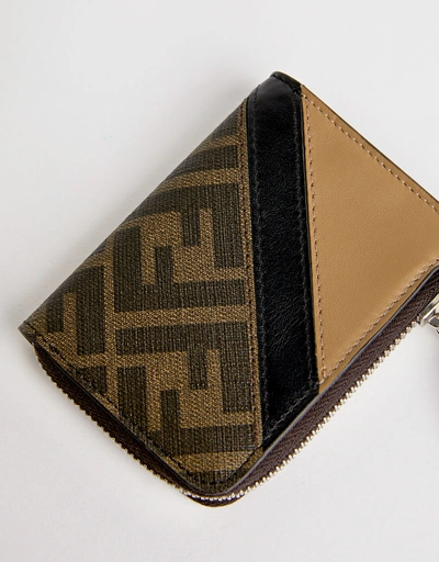 Diagonal FF Logo Leather Splicing Zip Wallet