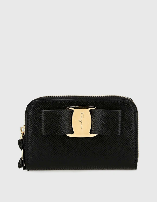 Salvatore Ferragamo Vara Bow Grained Leather Zip Around Wallet