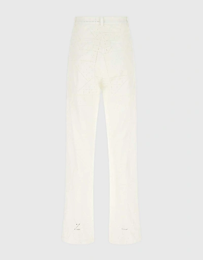 Cotton Blend Eyelet-Embroidered Straight Leg Pants