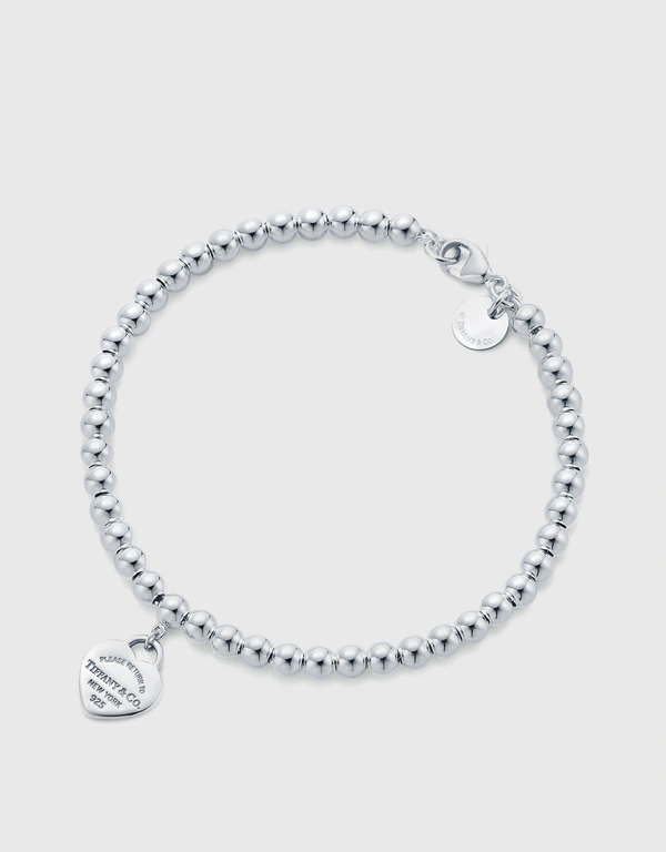 Tiffany & Co. Return To Tiffany Sterling Silver Pink Heart Tag Bead Bracelet