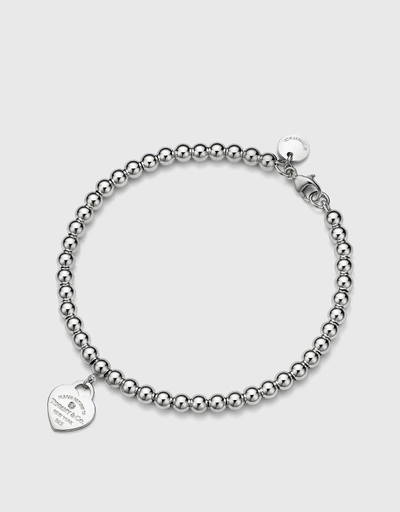 Return To Tiffany Sterling Silver With Diamond Heart Tag Bead Bracelet