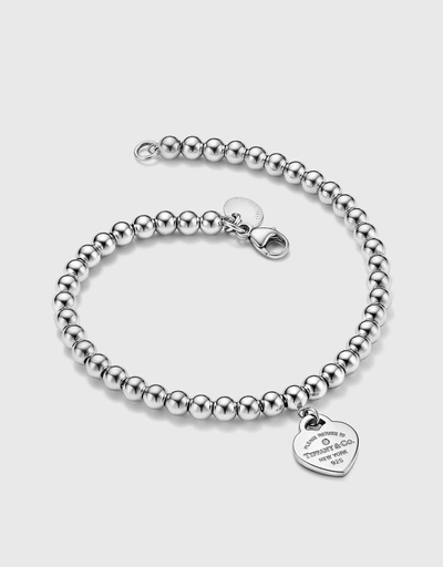 Return To Tiffany Mini Red Enamel Finish Heart And Sterling Silver With Diamond Bead Bracelet