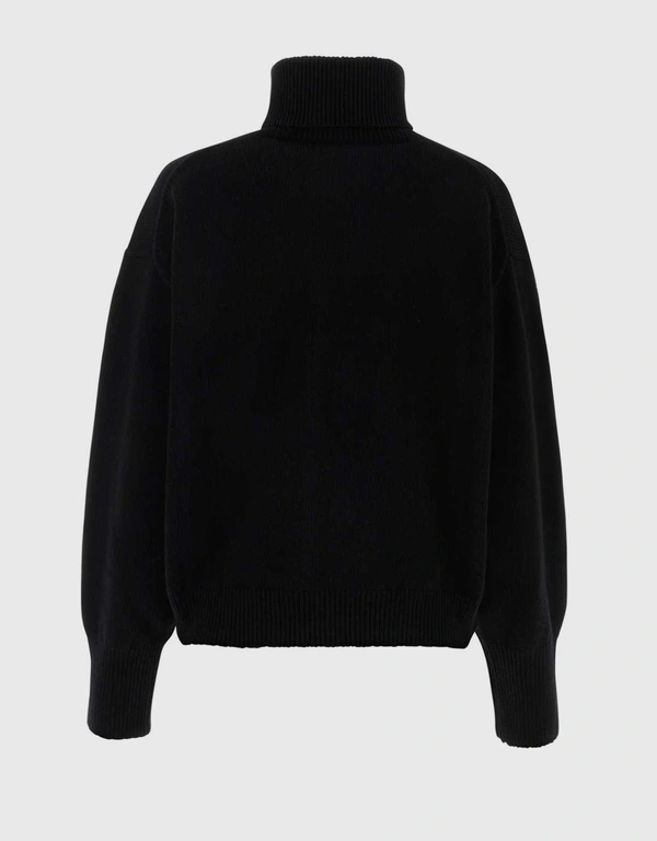 Kenzo Flower Embroidered High Neck Wool Sweater