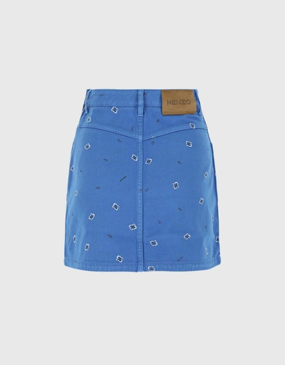 Printed A-Line Denim Mini Skirt