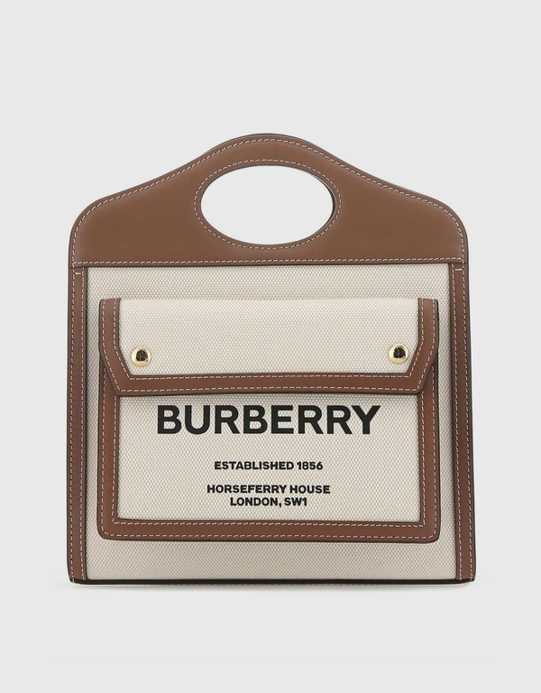 Burberry Leather Canvas Mini Crossbody Pocket Bag