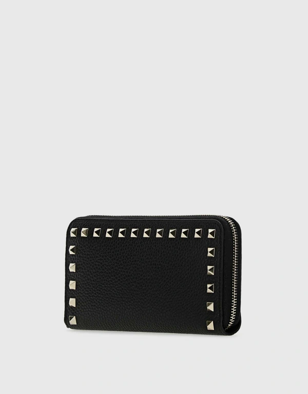 Valentino Studs Trimmings Full Zip Up Leather Wallet