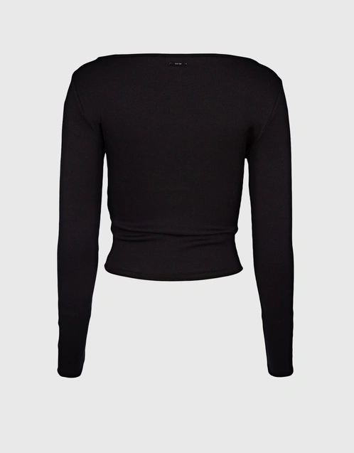 Ribbed Texture Square Neck Long Sleeve Top