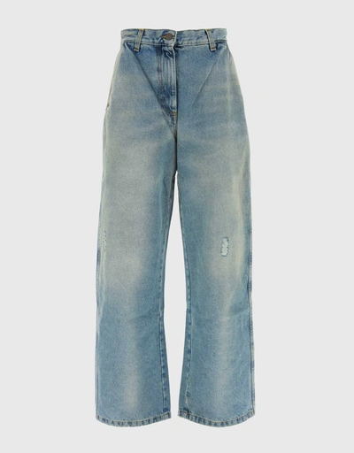 Distressed Wide Leg Low-Rise Denim Jeans