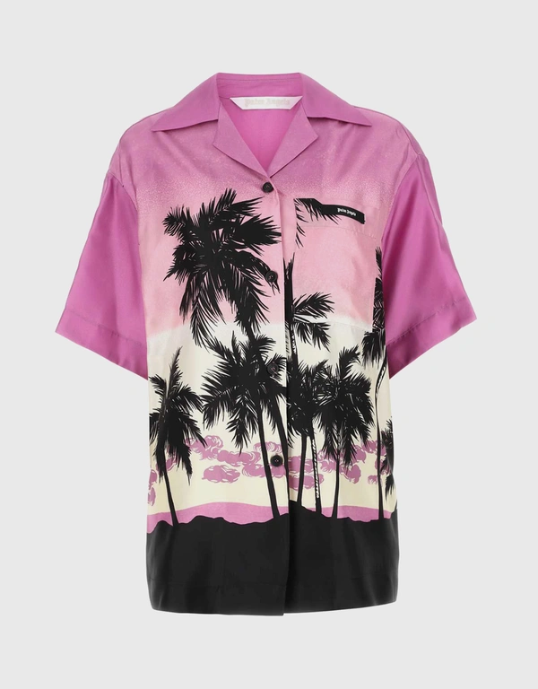 Palm Angels Silk Sunset Print Short Sleeves Shirt