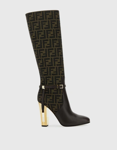 Delfina Leather Embroidered High Heeled Knee Boots