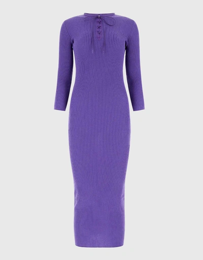 Wool Ribbed Knitted Midi Dress