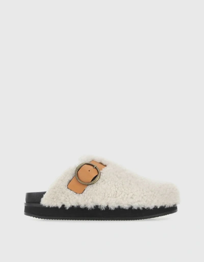 Shearling Buckle Detailed Sandals