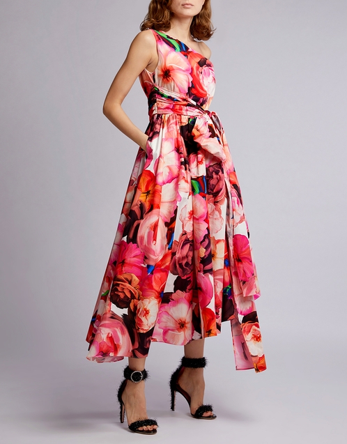 MSGM Abito Floral One-shoulder Midi Dress (Dresses,Midi) IFCHIC.COM