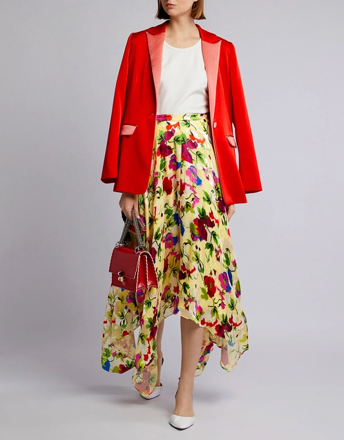 Saloni Freja Silk Asymmetric Floral Midi Skirt (Skirts,Midi) IFCHIC.COM