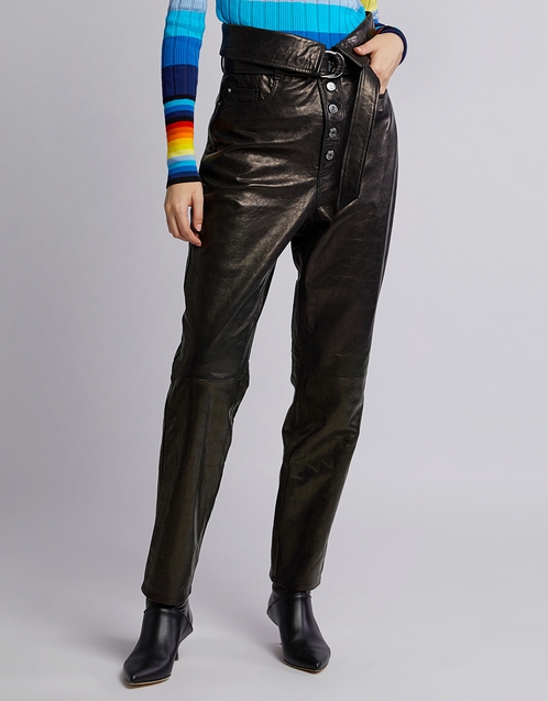 $1245 Iro Women's Black Kin Leather High-Rise Pants Size FR 38/US 6